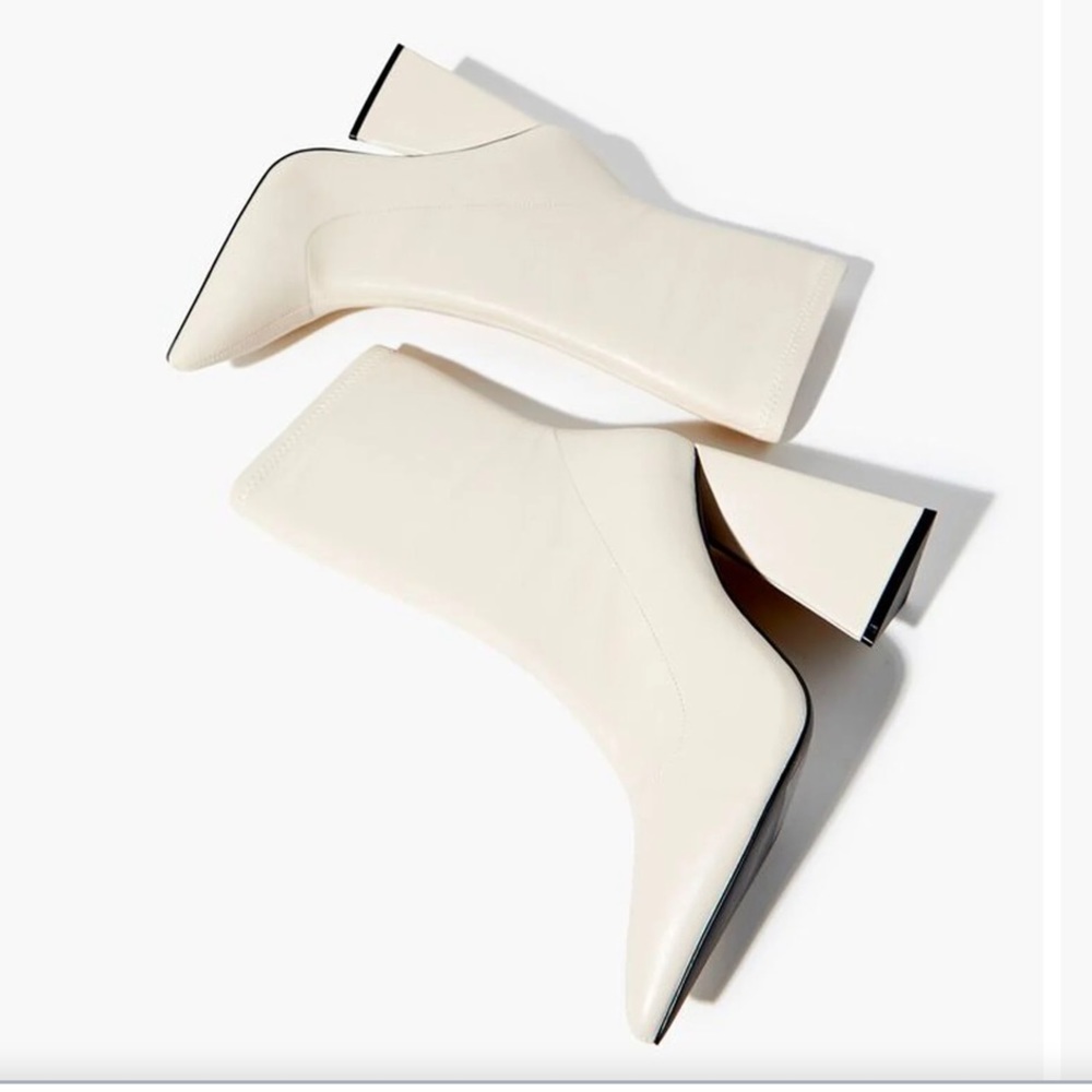 Cream faux leather pointed boots